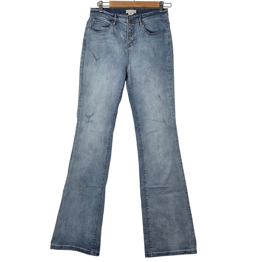 Sky And Sparrow Womens 9 Flare Jeans Light Wash High Rise Button Fly Stretch